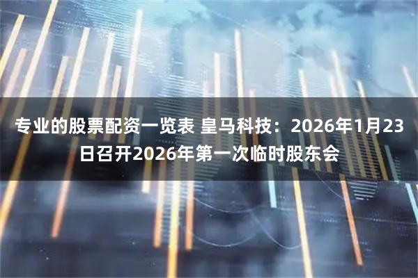专业的股票配资一览表 皇马科技：2026年1月23日召开2026年第一次临时股东会